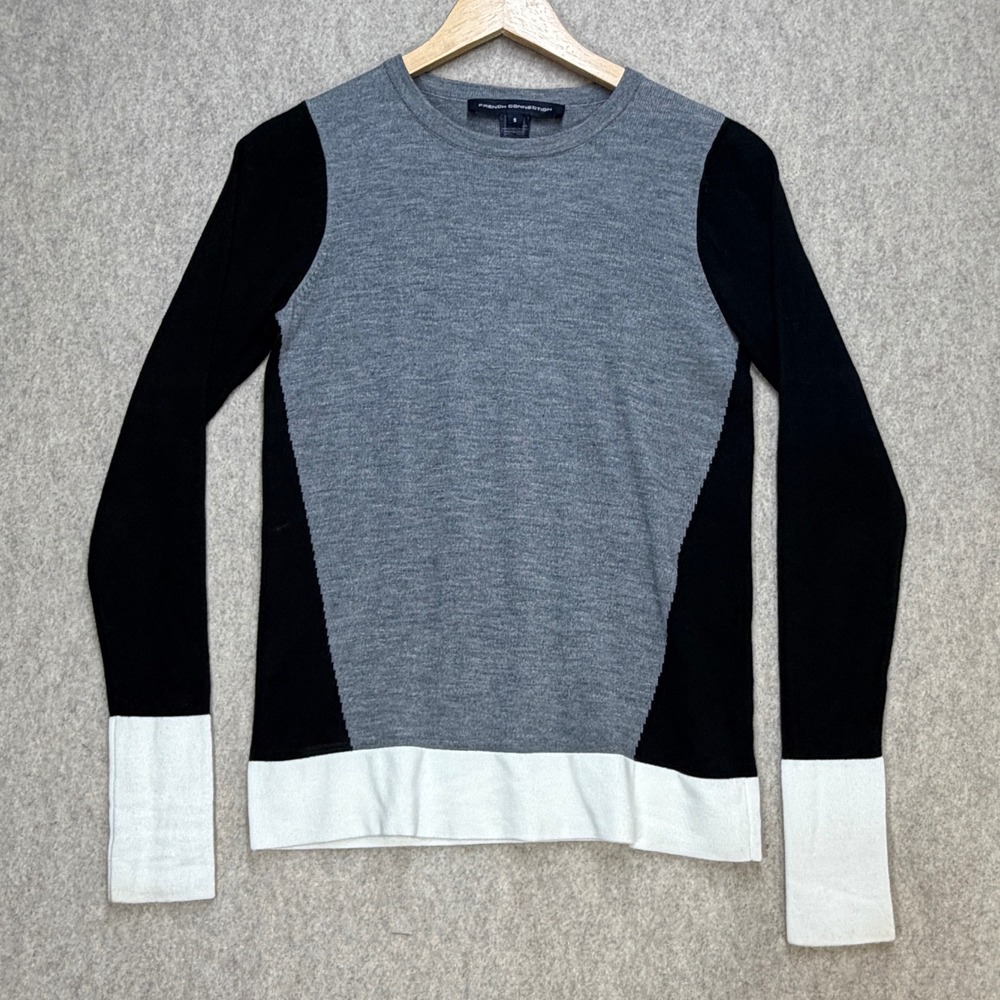 Colorblock Sweater Womens S French Connection Gray Black White Minimalist Mod